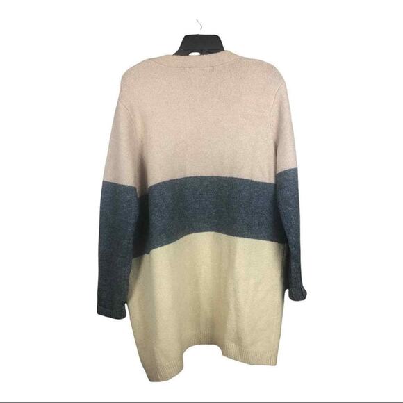 CENY Women’s Cardigan M Tan Gray Colorblock Open Front Pockets NWOT - Picture 5 of 16
